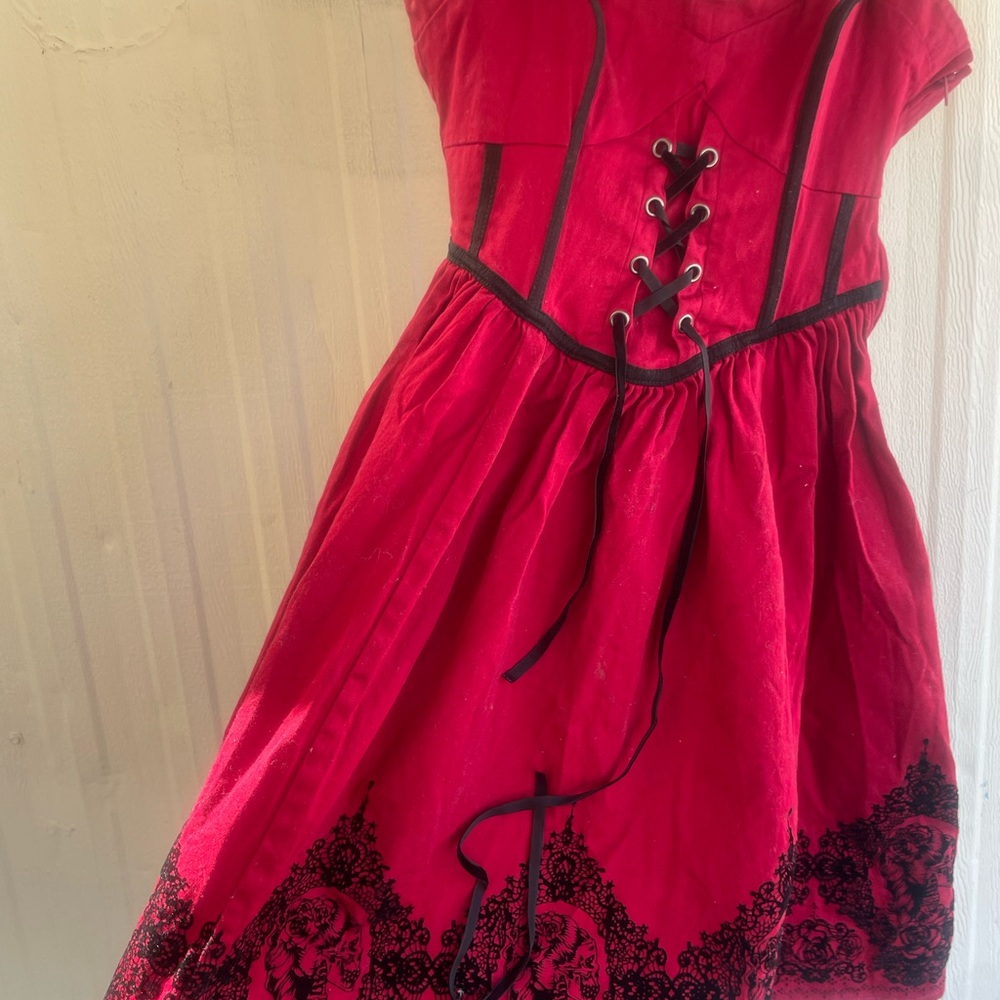 Hot Topic Red Dress with Black Lace Accents